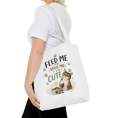 Cat Tote Bag — "Feed Me and Tell Me I'm Cute" Cute Cat Canvas Shopper