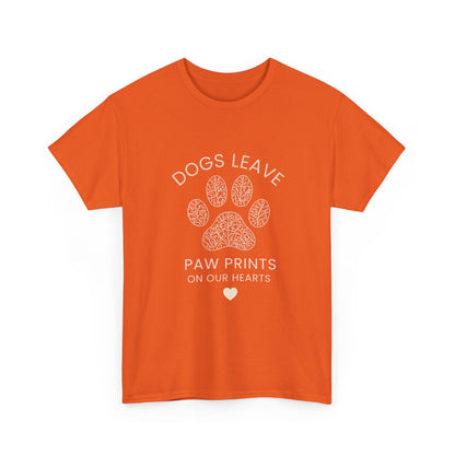 Dog Paw Prints Memorial T-Shirt — "Dogs Leave Paw Prints on Our Hearts"