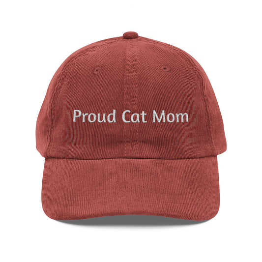 Proud Cat Mom Vintage Corduroy Cap — Embroidered Cat Mom Hat
