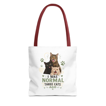 Cat Lover Tote Bag — “I Was Normal Three Cats Ago” Canvas Bag