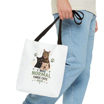 Cat Lover Tote Bag — “I Was Normal Three Cats Ago” Canvas Bag
