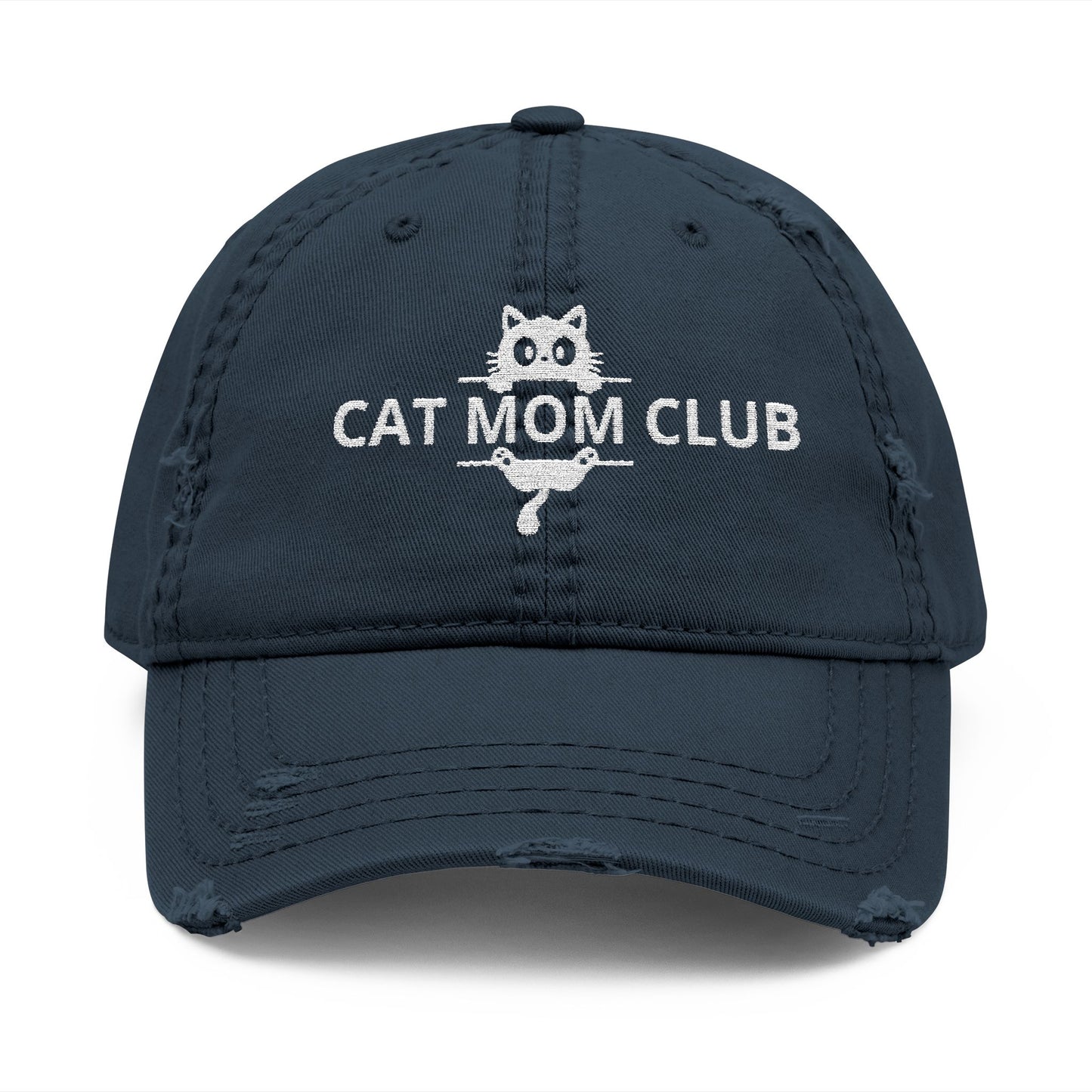 Cat Mom Club Distressed Dad Hat — Embroidered Vintage Baseball Cap