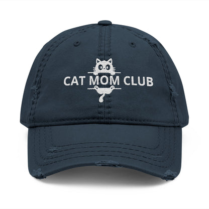 Cat Mom Club Distressed Dad Hat — Embroidered Vintage Baseball Cap