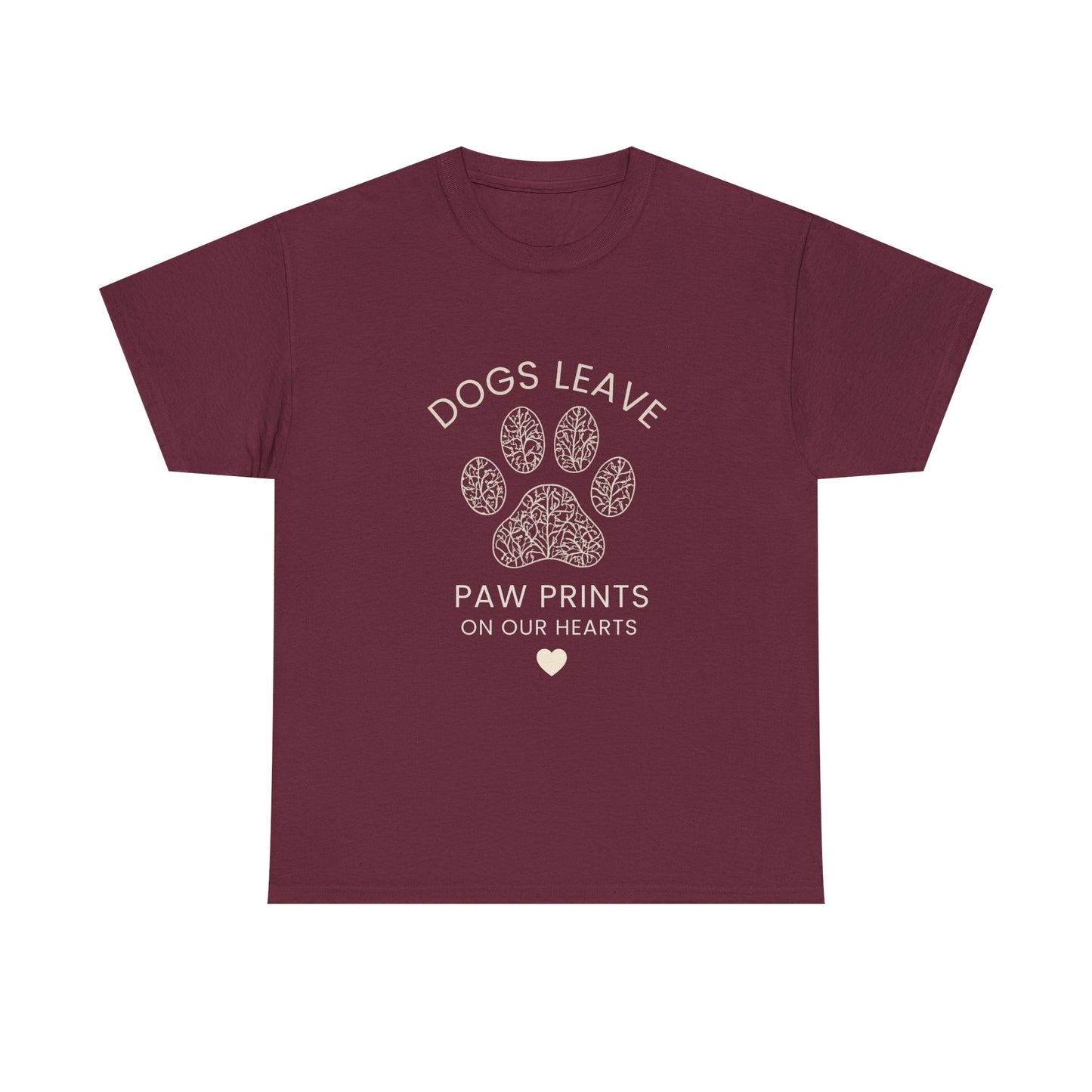 Dog Paw Prints Memorial T-Shirt — "Dogs Leave Paw Prints on Our Hearts"