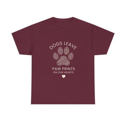 Dog Paw Prints Memorial T-Shirt — "Dogs Leave Paw Prints on Our Hearts"
