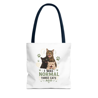 Cat Lover Tote Bag — “I Was Normal Three Cats Ago” Canvas Bag