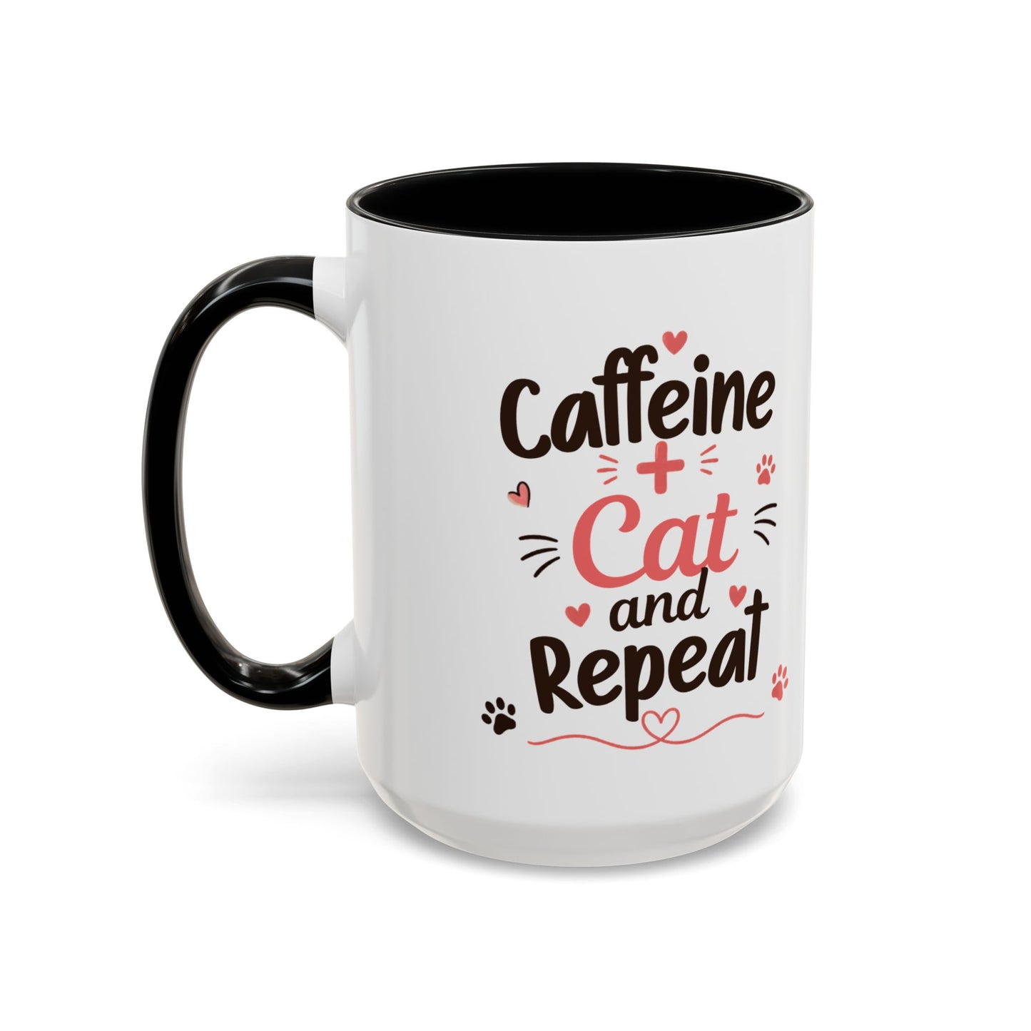 Cat Coffee Mug — "Cat & Coffee" Cute Kitty Design, 11/15oz Accent Ceramic Mug