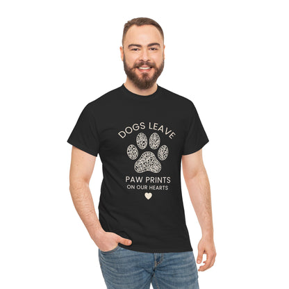 Dog Paw Prints Memorial T-Shirt — "Dogs Leave Paw Prints on Our Hearts"