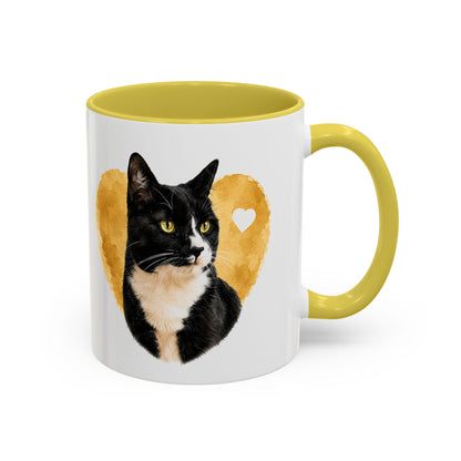 Cat Heart Home Mug — Tuxedo Cat Portrait Coffee Cup (11oz, 15oz)