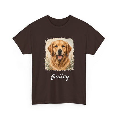 Golden Retriever Portrait Tee — Personalized “Bailey” Dog Photo T‑Shirt