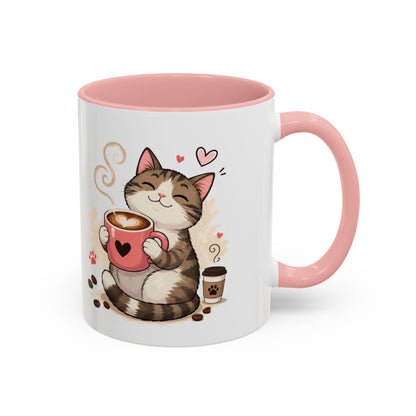 Cat Coffee Mug — "Cat & Coffee" Cute Kitty Design, 11/15oz Accent Ceramic Mug