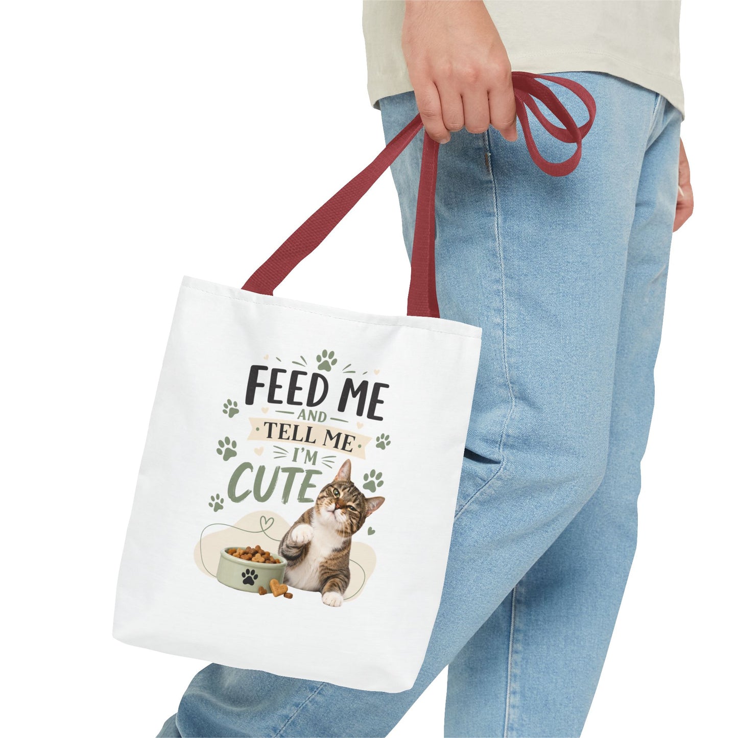 Cat Tote Bag — "Feed Me and Tell Me I'm Cute" Cute Cat Canvas Shopper