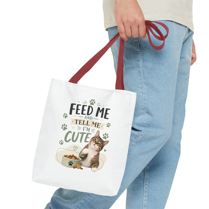 Cat Tote Bag — "Feed Me and Tell Me I'm Cute" Cute Cat Canvas Shopper