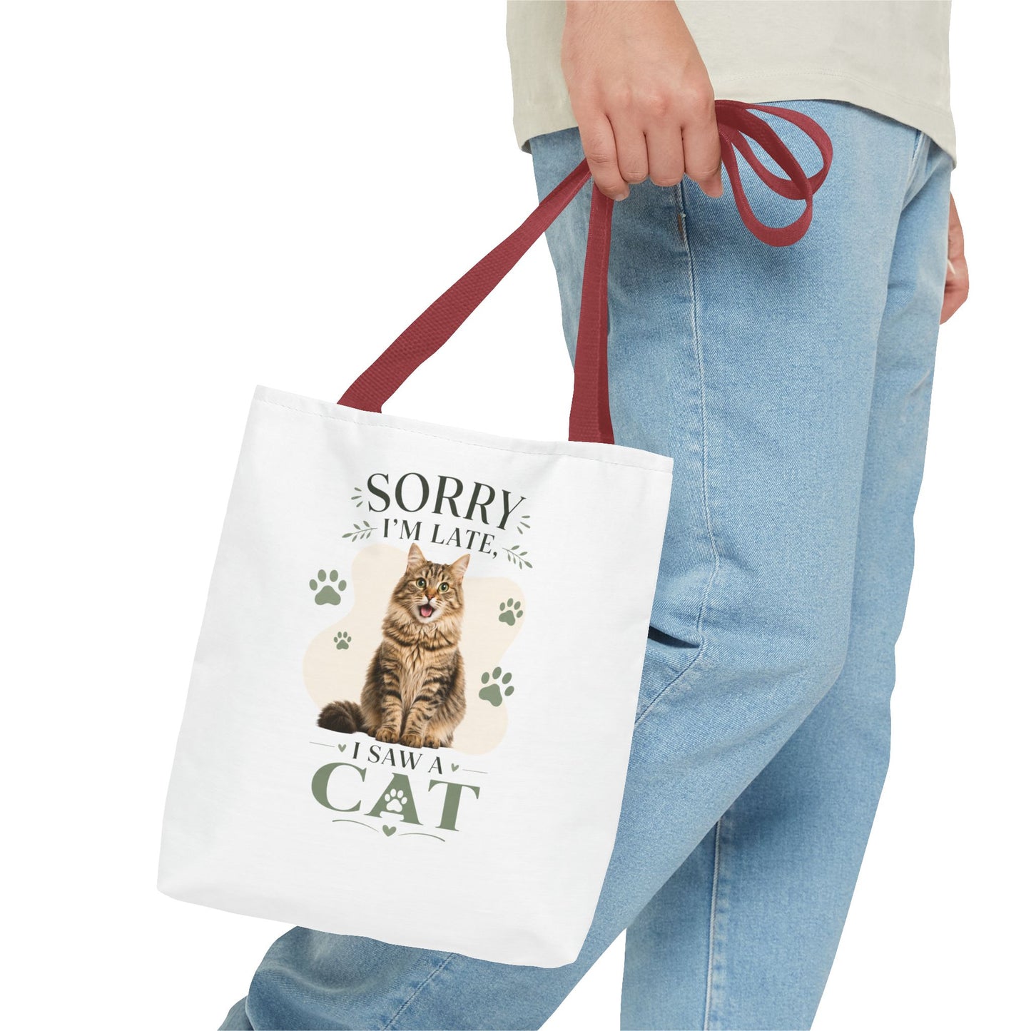 Sorry I’m Late I Saw a Cat Tote Bag – Cute Cat Lover Reusable Bag