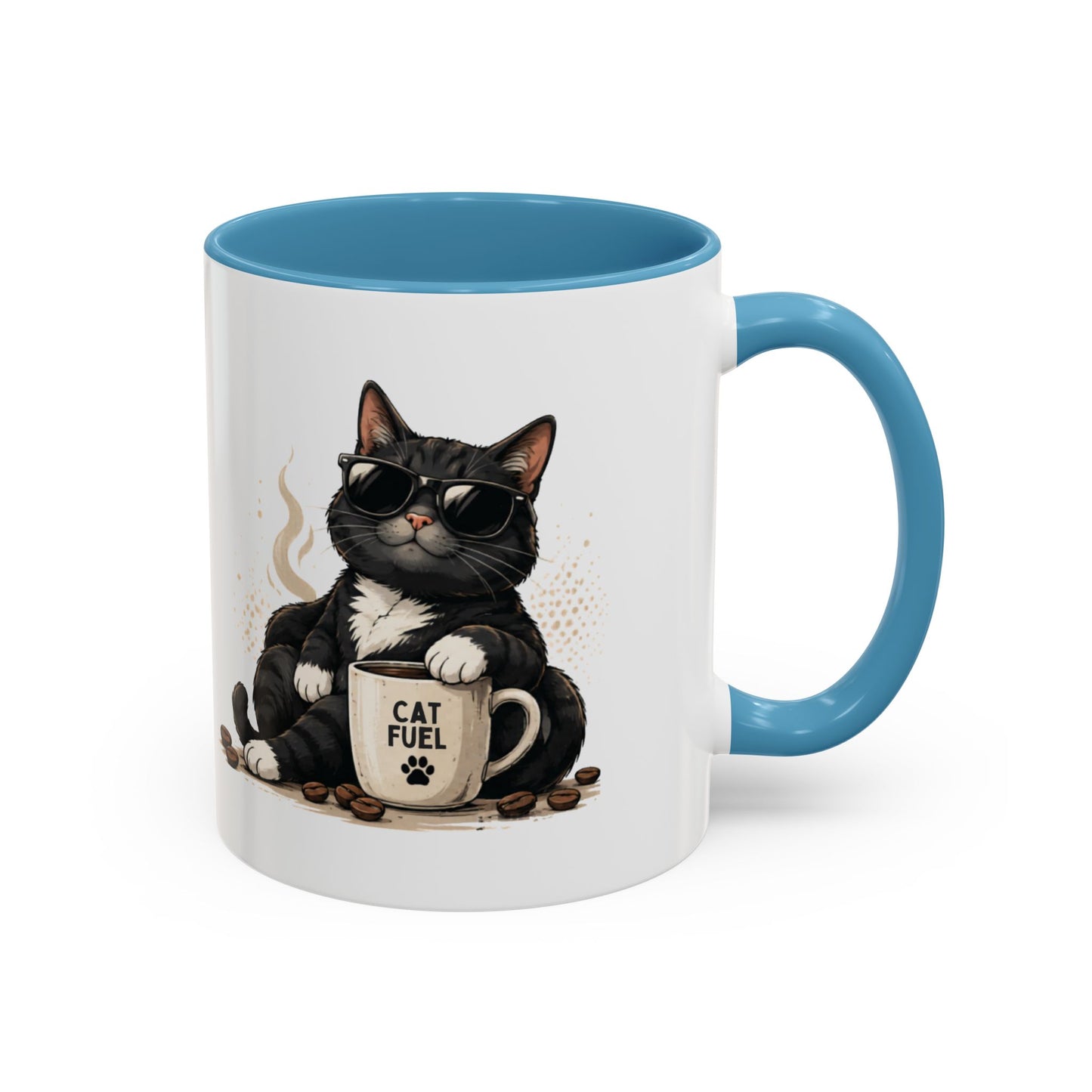 Cat Fuel Coffee Mug — Cute Black Cat Holding ‘Cat Fuel’ Cup, Funny Cat Lover Gift