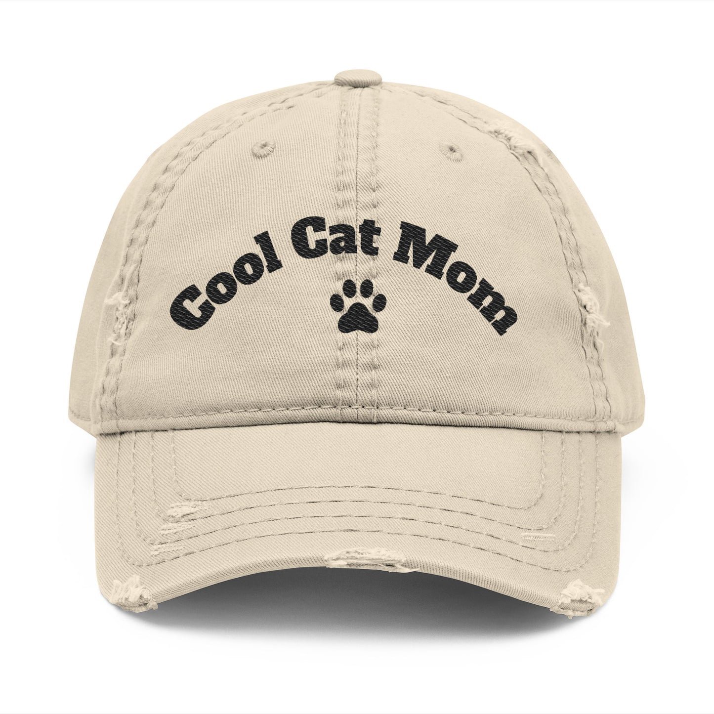 Cool Cat Mom Distressed Dad Hat - Embroidered Paw Baseball Cap
