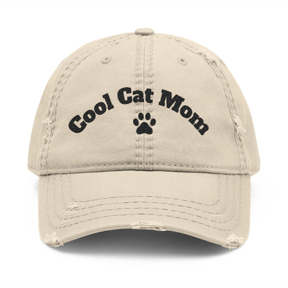 Cool Cat Mom Distressed Dad Hat - Embroidered Paw Baseball Cap