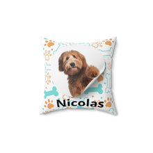 Personalized Dog Photo Pillow — Custom Name Pet Throw Pillow (Paws & Bones Design)