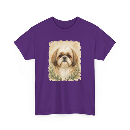 Shih Tzu Portrait Tee - Vintage Floral Dog Lover T-Shirt