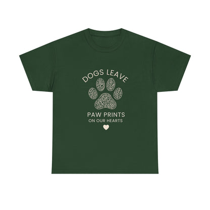 Dog Paw Prints Memorial T-Shirt — "Dogs Leave Paw Prints on Our Hearts"