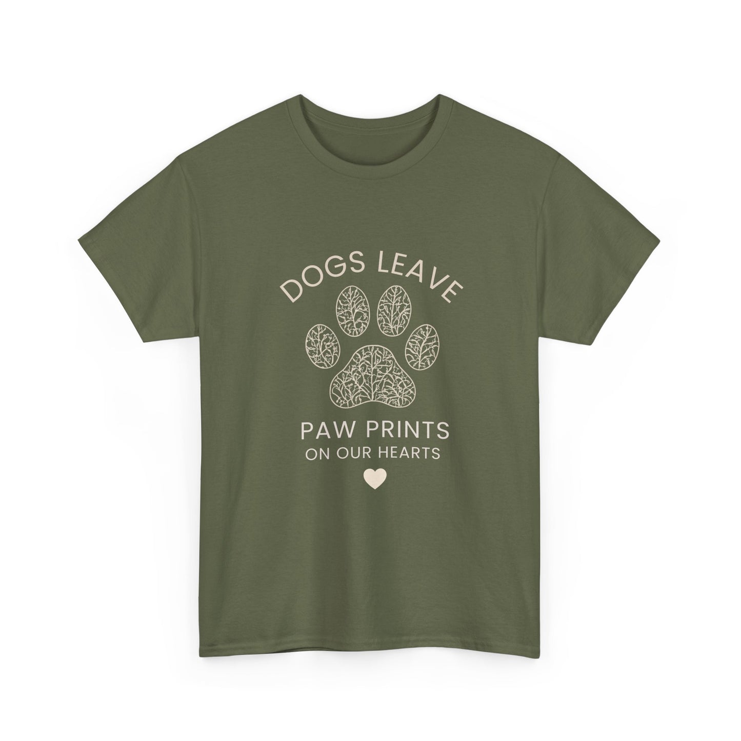 Dog Paw Prints Memorial T-Shirt — "Dogs Leave Paw Prints on Our Hearts"