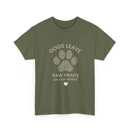 Dog Paw Prints Memorial T-Shirt — "Dogs Leave Paw Prints on Our Hearts"