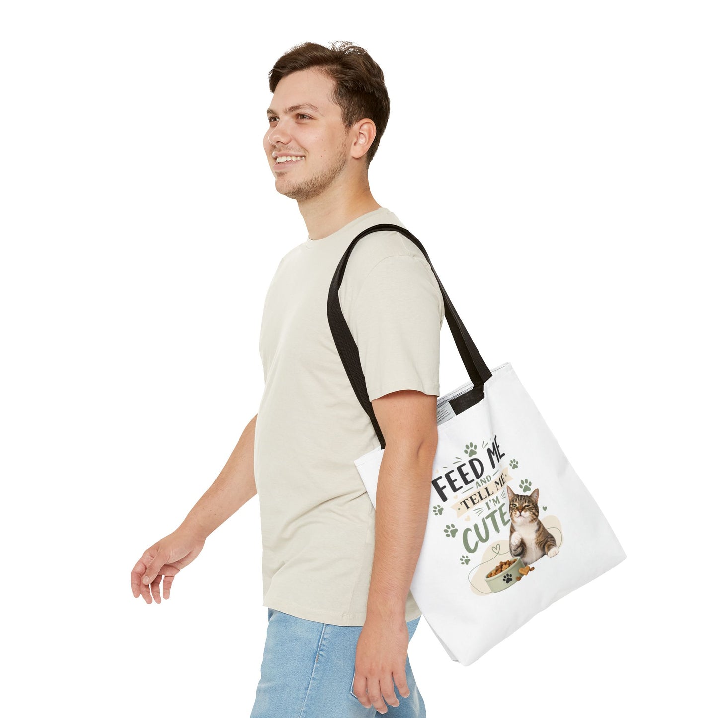Cat Tote Bag — "Feed Me and Tell Me I'm Cute" Cute Cat Canvas Shopper