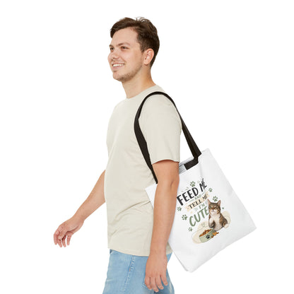 Cat Tote Bag — "Feed Me and Tell Me I'm Cute" Cute Cat Canvas Shopper