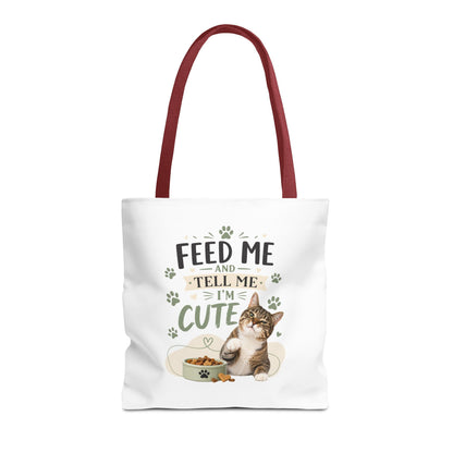Cat Tote Bag — "Feed Me and Tell Me I'm Cute" Cute Cat Canvas Shopper