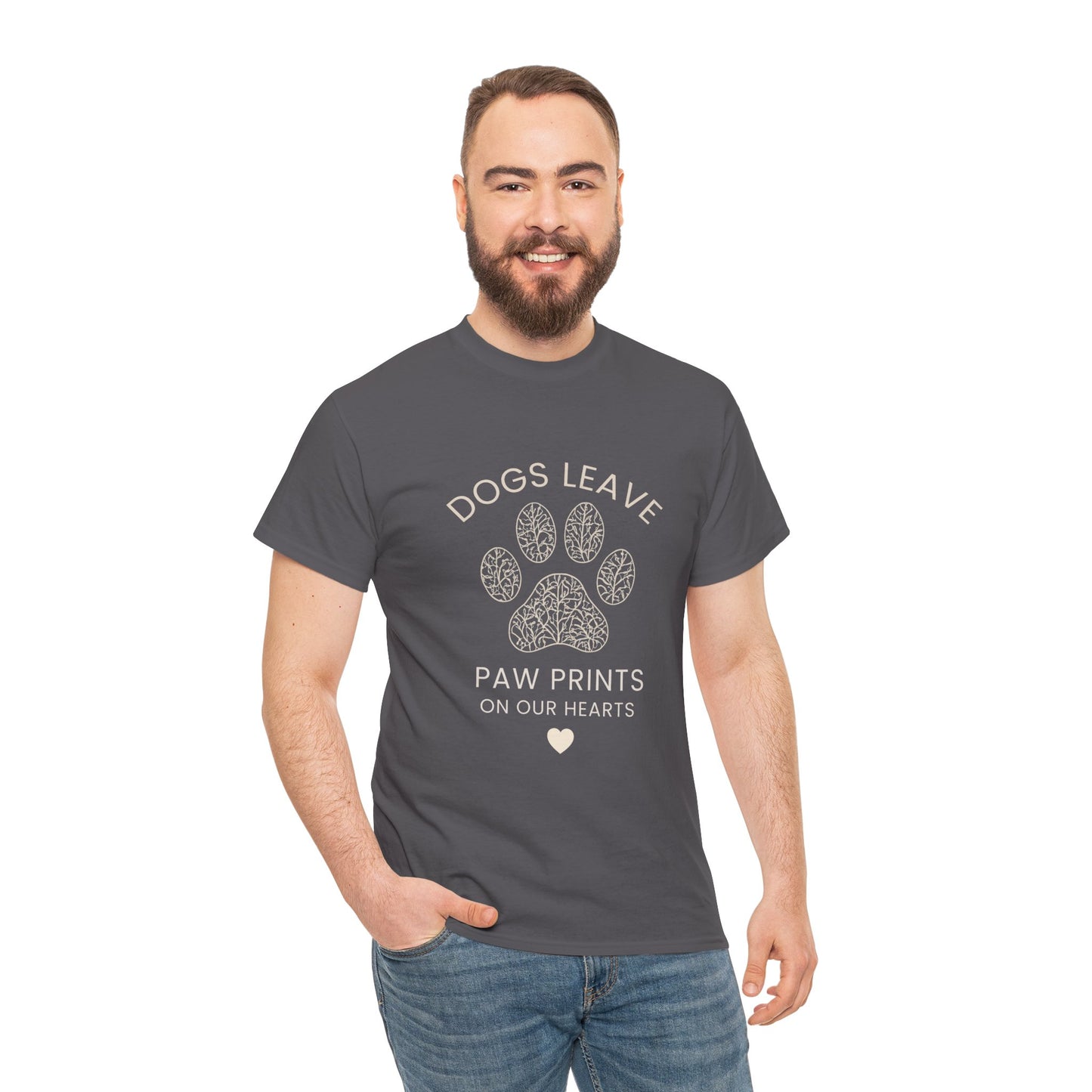 Dog Paw Prints Memorial T-Shirt — "Dogs Leave Paw Prints on Our Hearts"
