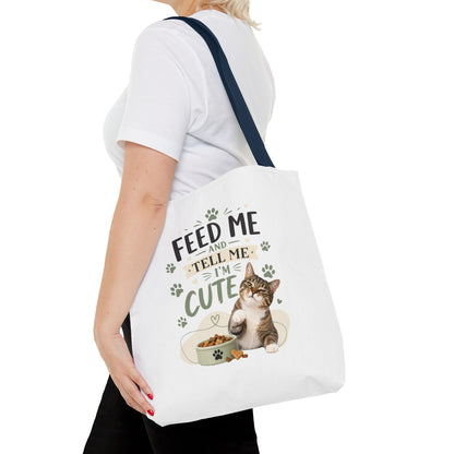 Cat Tote Bag — "Feed Me and Tell Me I'm Cute" Cute Cat Canvas Shopper
