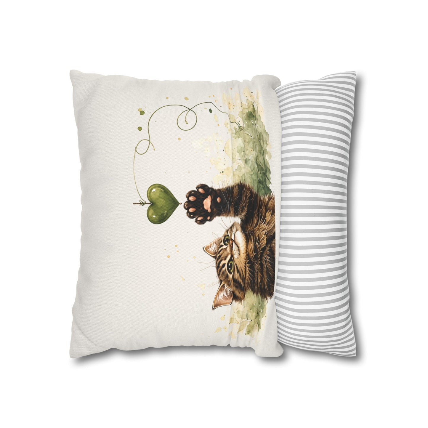Cute Tabby Cat Throw Pillowcase — Heart Balloon Kitten Decorative Pillow Cover
