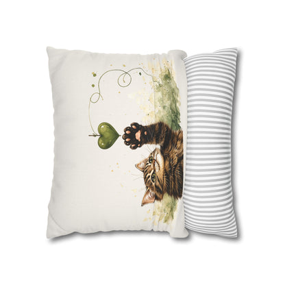Cute Tabby Cat Throw Pillowcase — Heart Balloon Kitten Decorative Pillow Cover