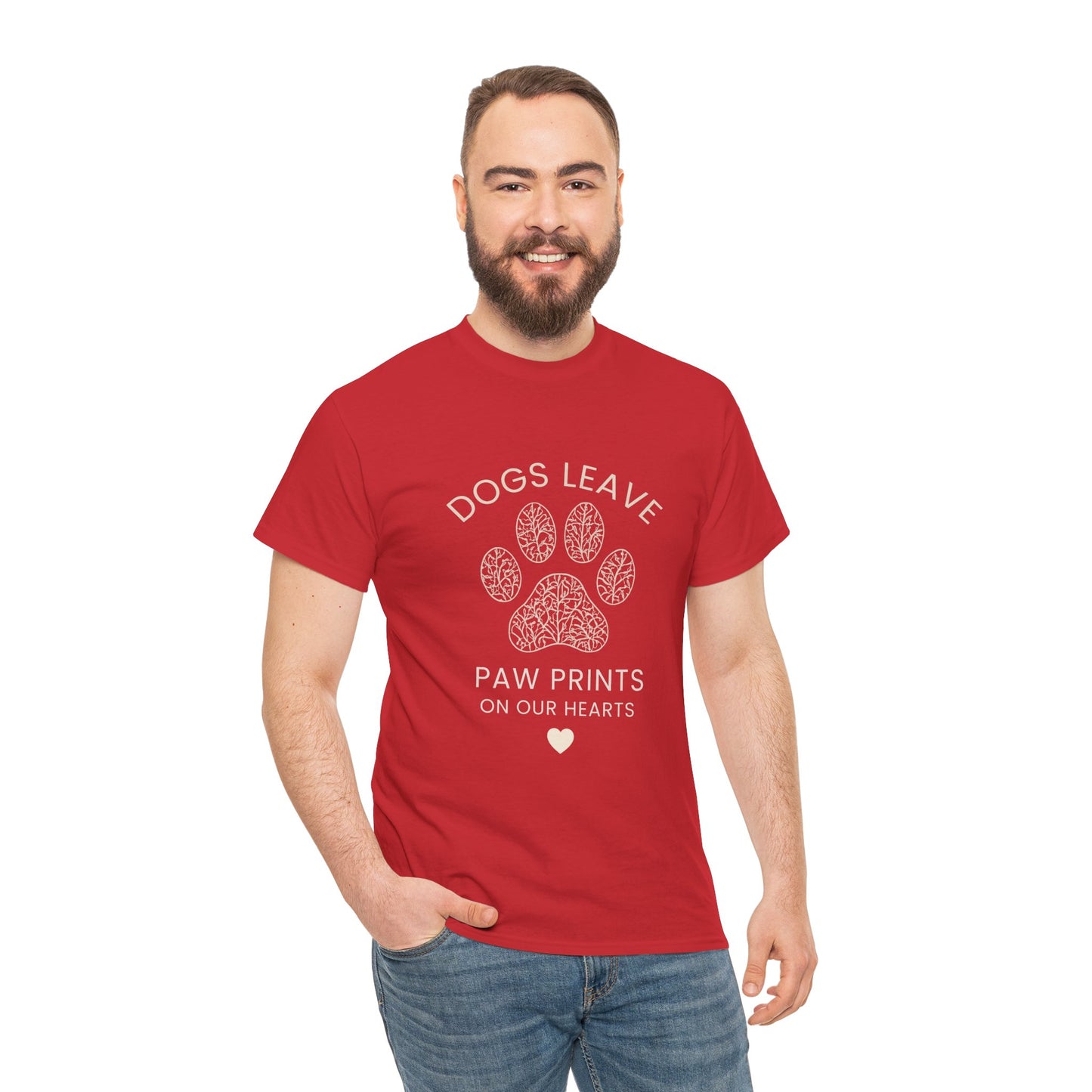 Dog Paw Prints Memorial T-Shirt — "Dogs Leave Paw Prints on Our Hearts"