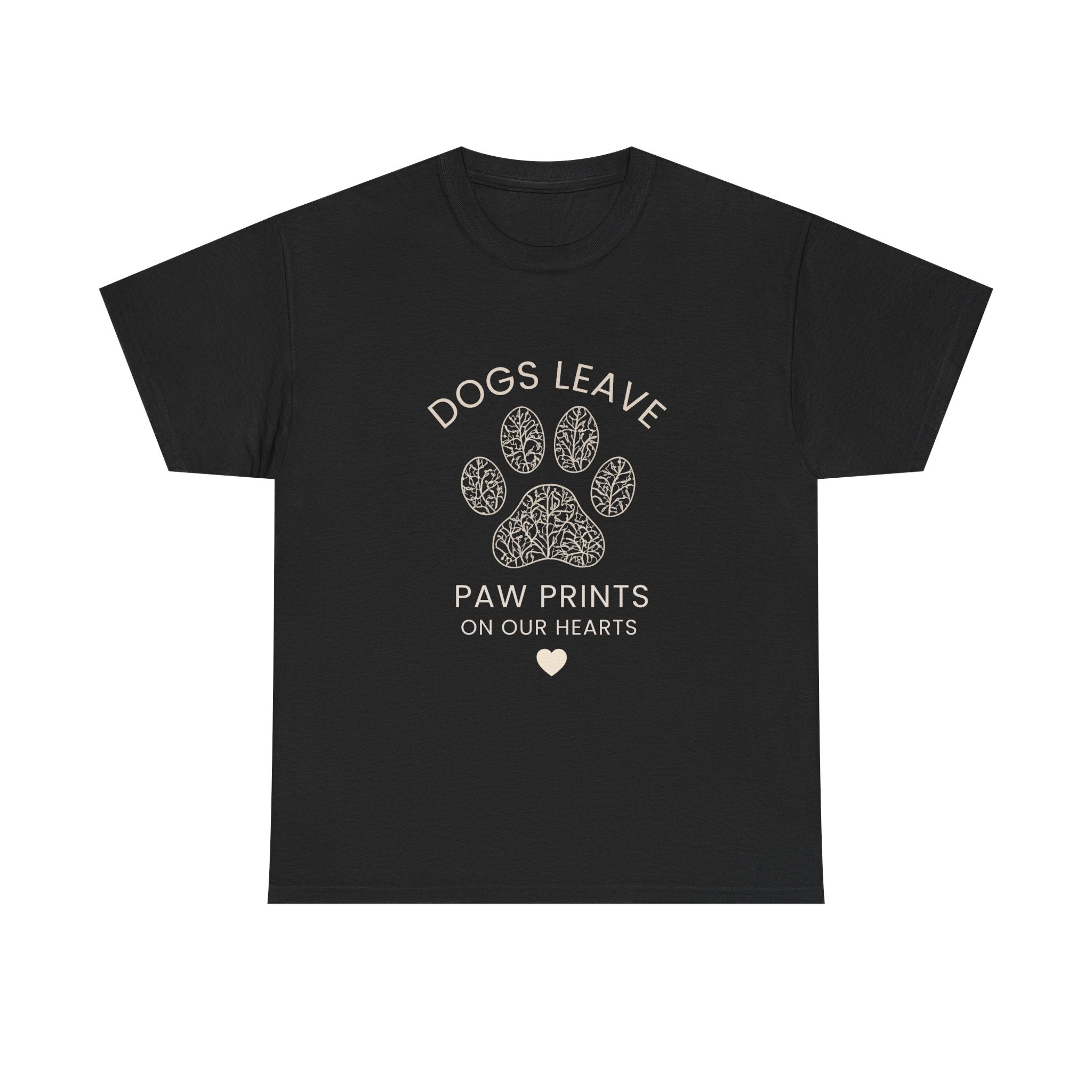 Dog Paw Prints Memorial T-Shirt — "Dogs Leave Paw Prints on Our Hearts"