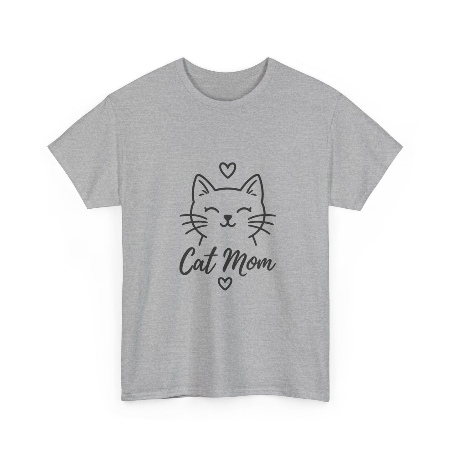Cat Mom T-Shirt — Cute Heart Cat Graphic Tee for Cat Lovers