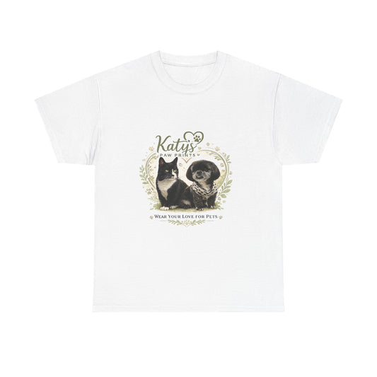 Cat & Dog Pet Lovers T-Shirt — "Katy's Pawfect Crew" Vintage Pet Portrait Tee