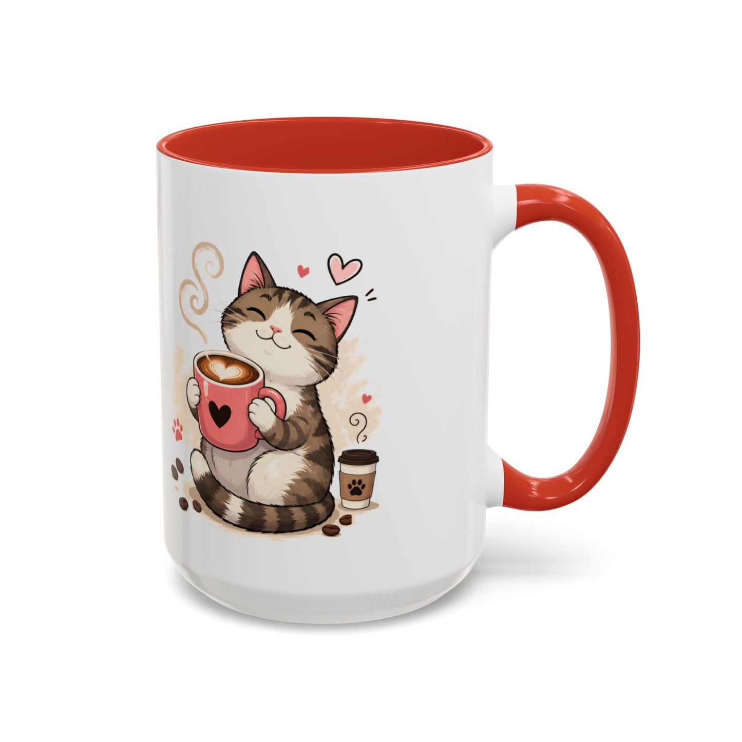 Cat Coffee Mug — "Cat & Coffee" Cute Kitty Design, 11/15oz Accent Ceramic Mug