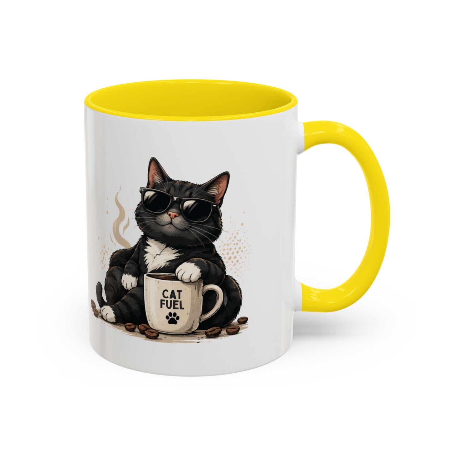 Cat Fuel Coffee Mug — Cute Black Cat Holding ‘Cat Fuel’ Cup, Funny Cat Lover Gift