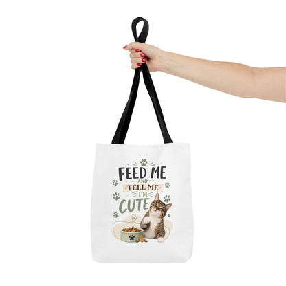 Cat Tote Bag — "Feed Me and Tell Me I'm Cute" Cute Cat Canvas Shopper