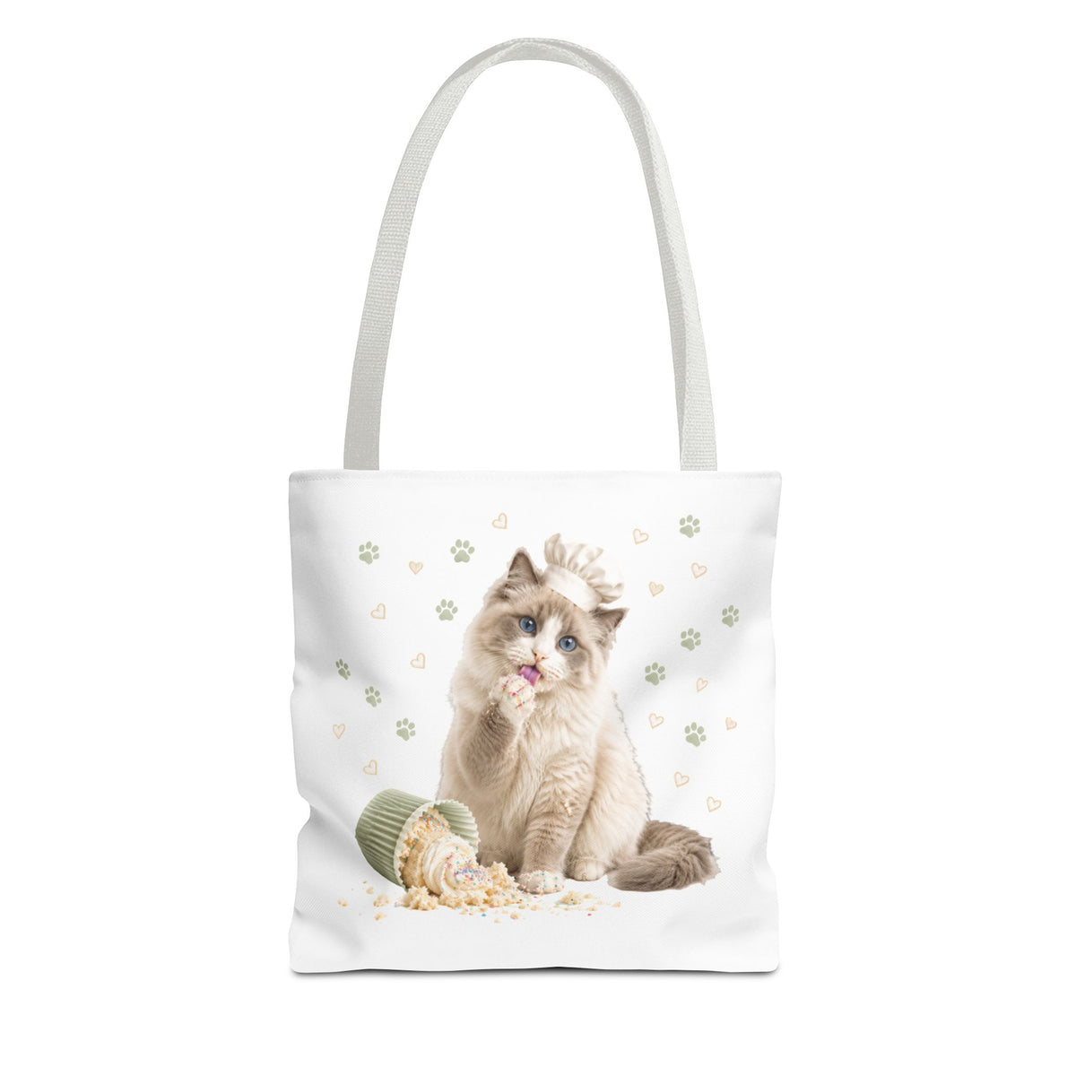 Cute Ragdoll Cat Tote Bag — Floral Crown Kitty with Spilled Popcorn All-Over Print