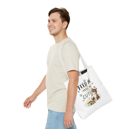 Cat Tote Bag — "Feed Me and Tell Me I'm Cute" Cute Cat Canvas Shopper