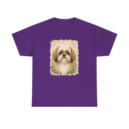 Shih Tzu Portrait Tee - Vintage Floral Dog Lover T-Shirt