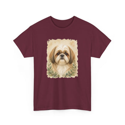 Shih Tzu Portrait Tee - Vintage Floral Dog Lover T-Shirt