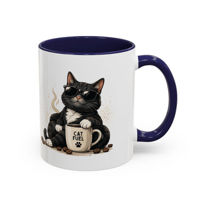 Cat Fuel Coffee Mug — Cute Black Cat Holding ‘Cat Fuel’ Cup, Funny Cat Lover Gift