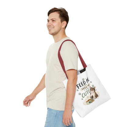 Cat Tote Bag — "Feed Me and Tell Me I'm Cute" Cute Cat Canvas Shopper
