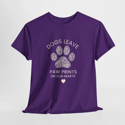 Dog Paw Prints Memorial T-Shirt — "Dogs Leave Paw Prints on Our Hearts"