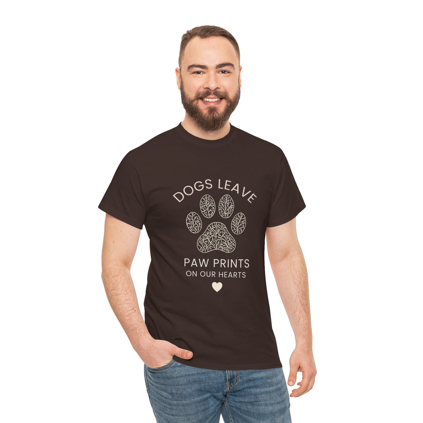 Dog Paw Prints Memorial T-Shirt — "Dogs Leave Paw Prints on Our Hearts"
