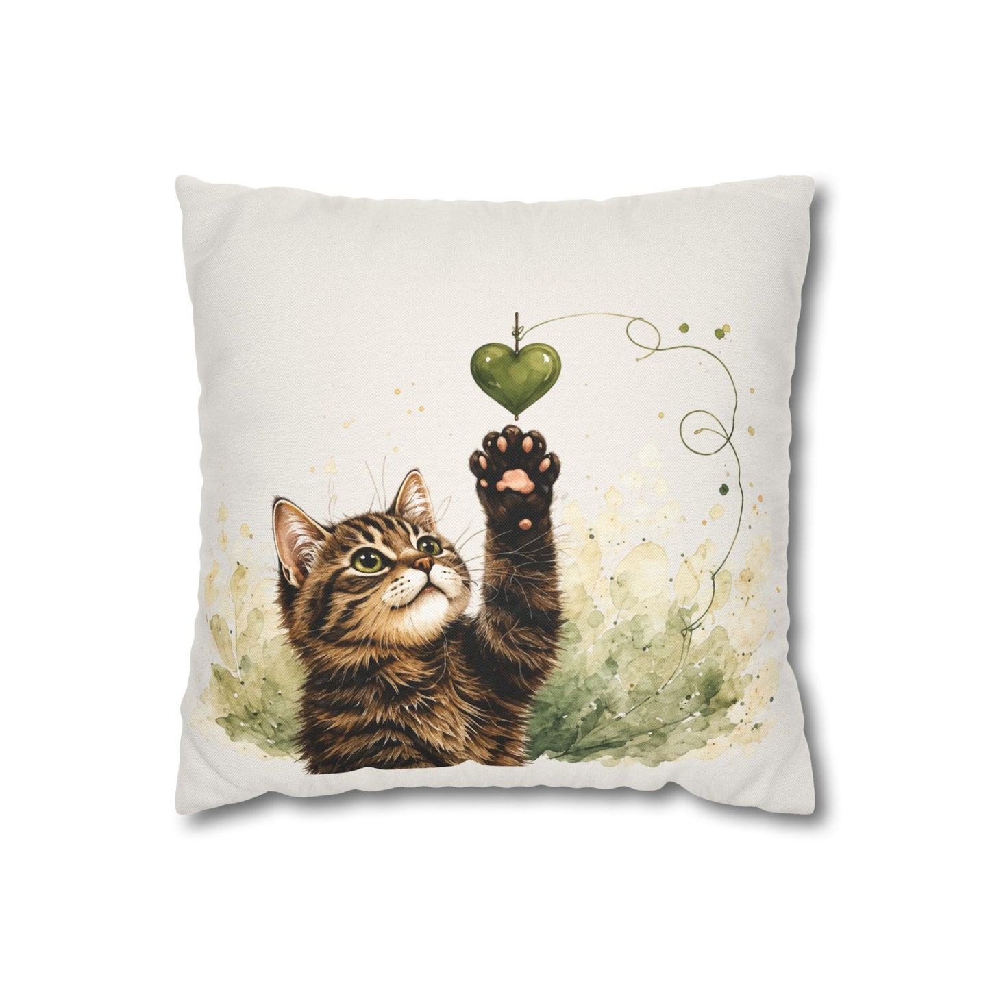 Cute Tabby Cat Throw Pillowcase — Heart Balloon Kitten Decorative Pillow Cover
