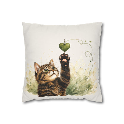 Cute Tabby Cat Throw Pillowcase — Heart Balloon Kitten Decorative Pillow Cover